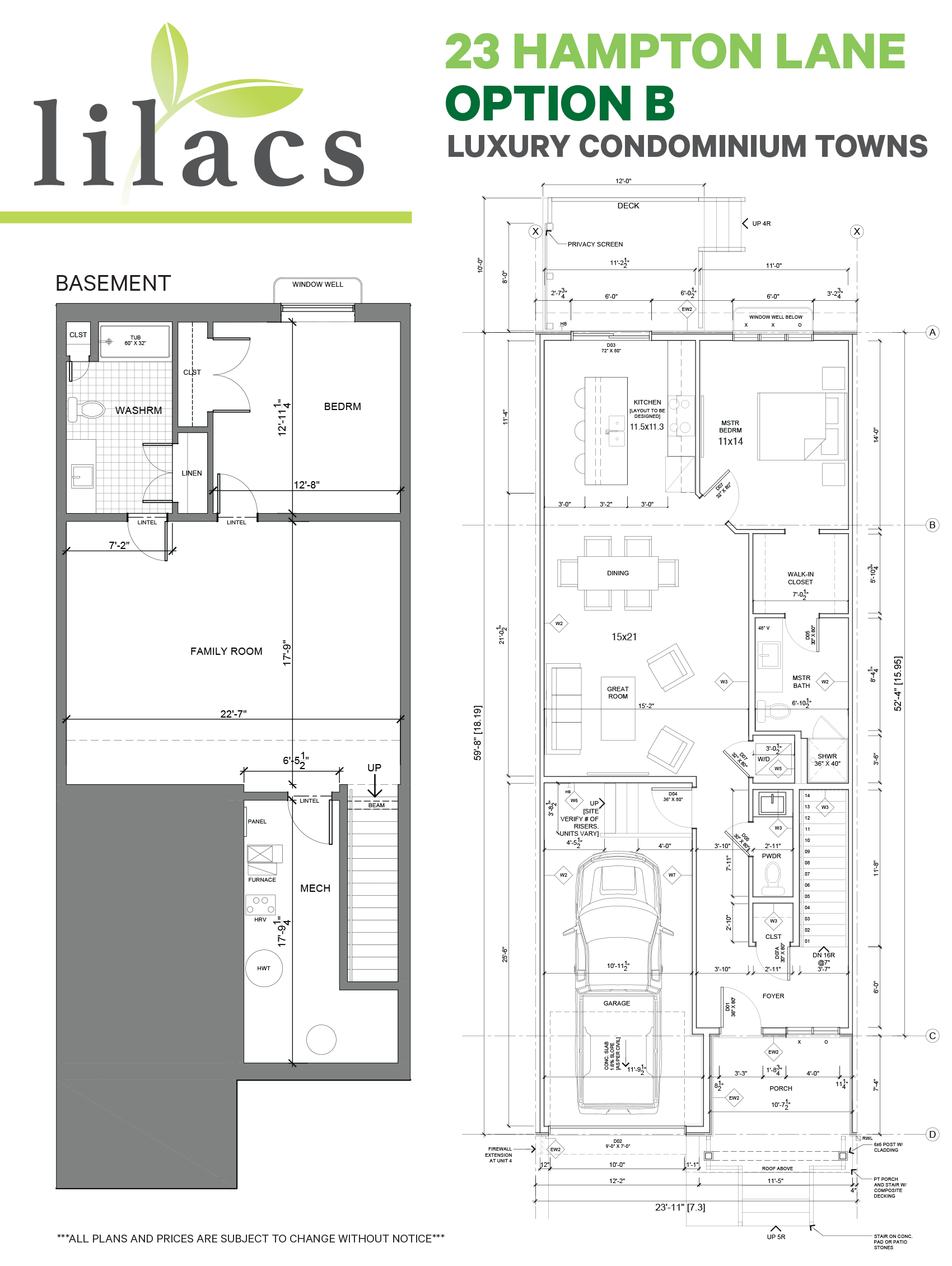 Bungalow Townhomes Option-B with Basement Floor Plan